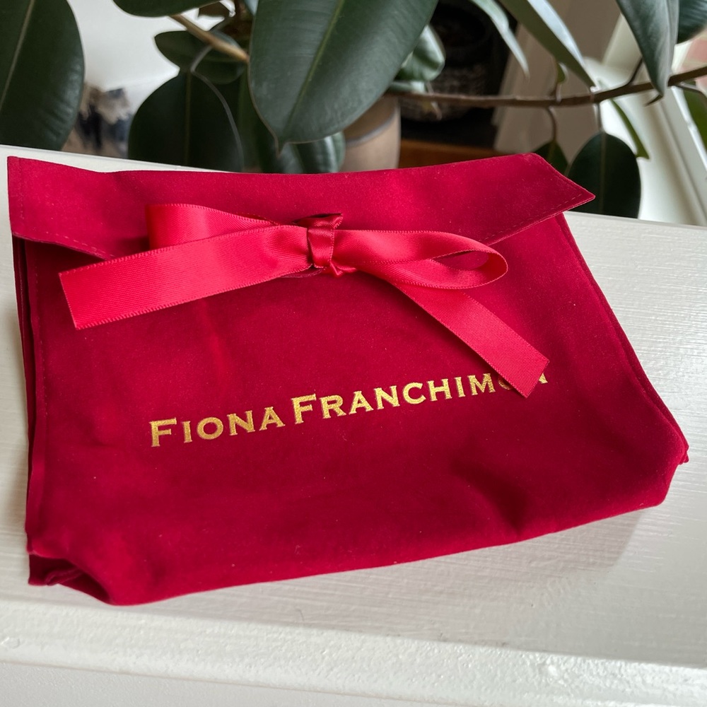 Fiona Franchimon Red Suede Pouch Ribbon-Tied Carryall 6”x7”x1.25” BRAND NEW